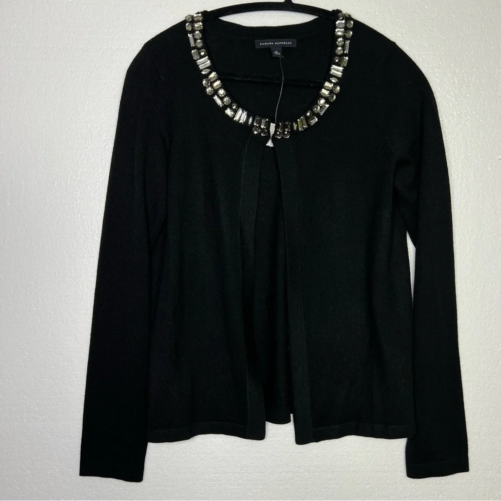 Banana Republic black embellished cardigan sweater wool blend size M NWT - Picture 3 of 6